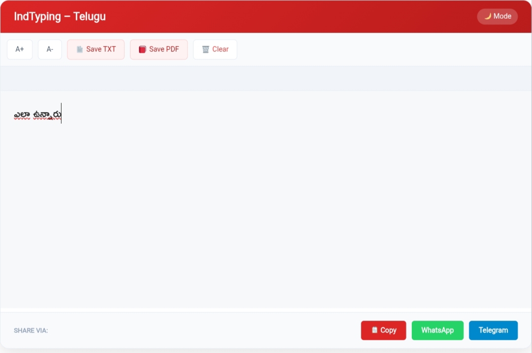 English to Telugu Typing Board Sample - IndTyping