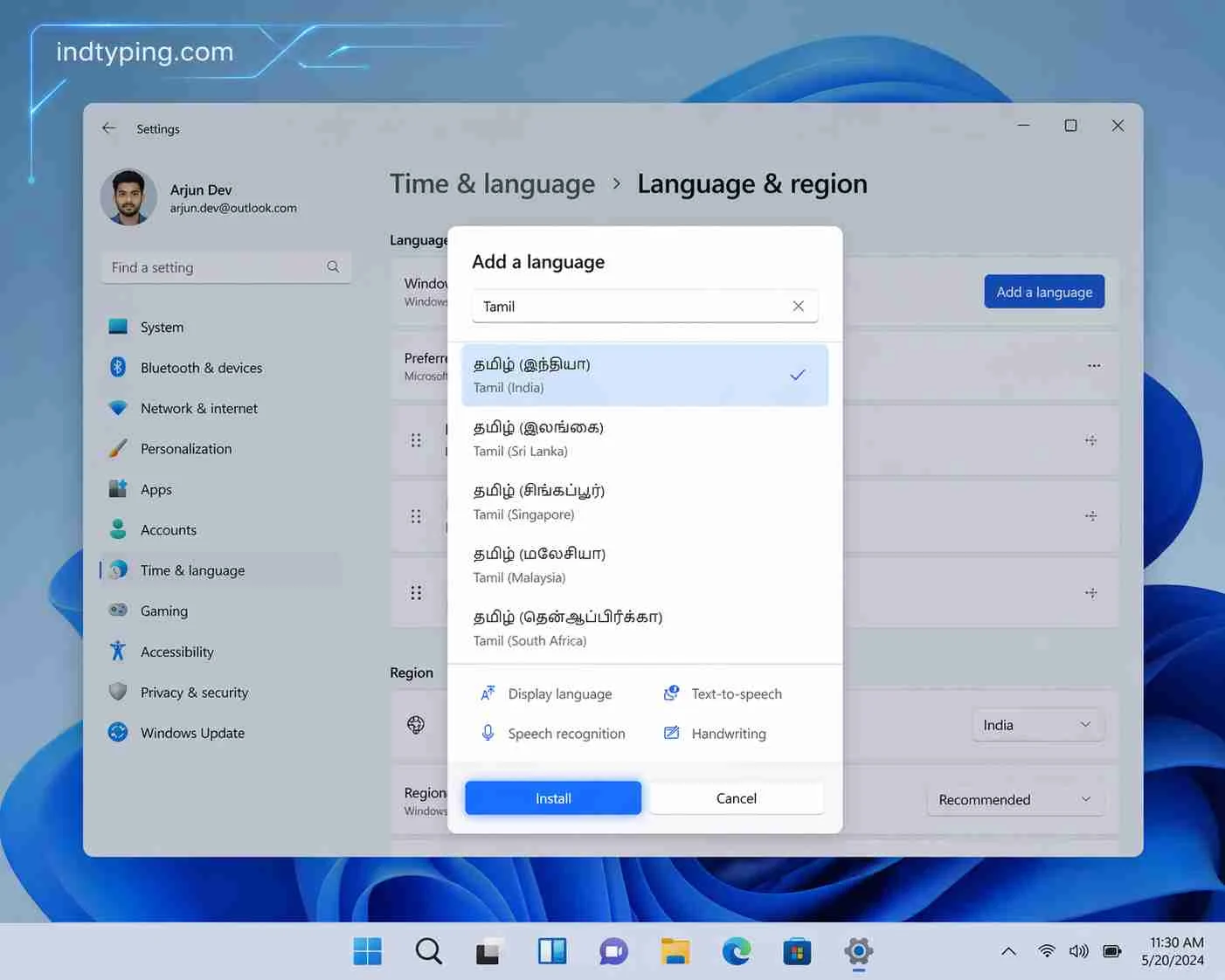 Adding a regional language pack in Windows 11 settings to fix font issues