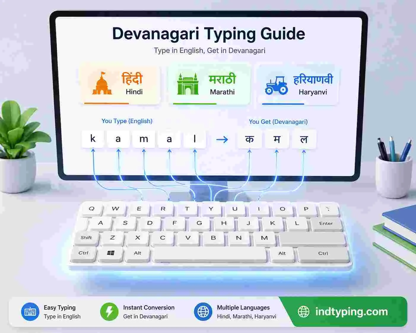 A visual guide showing Hindi Marathi and Haryanvi words in Devanagari script